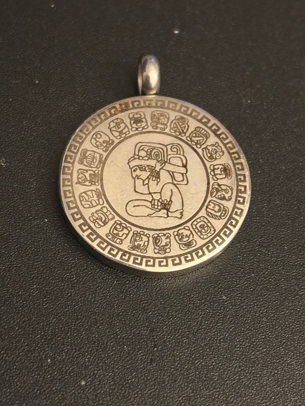 Vintage Mayan Calendar Silver Tone Pendant